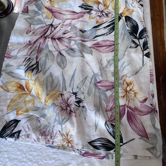 C&C California 100%Linen White Floral Ruffled Cap Sleeve Shift Dress Beachy XL - Picture 6 of 7